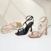 imageRIBONGZ Strappy Stiletto Kitten Heels Ankle Strap Sexy Heeled Sandals for Women Square Open Toe High Heels Wedding Bride Party Prom Dress ShoesNude