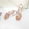 imageRIBONGZ Strappy Stiletto Kitten Heels Ankle Strap Sexy Heeled Sandals for Women Square Open Toe High Heels Wedding Bride Party Prom Dress ShoesNude