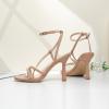 imageRIBONGZ Strappy Stiletto Kitten Heels Ankle Strap Sexy Heeled Sandals for Women Square Open Toe High Heels Wedding Bride Party Prom Dress ShoesNude