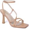 imageRIBONGZ Strappy Stiletto Kitten Heels Ankle Strap Sexy Heeled Sandals for Women Square Open Toe High Heels Wedding Bride Party Prom Dress ShoesNude