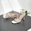 imageRIBONGZ Strappy Stiletto Kitten Heels Ankle Strap Sexy Heeled Sandals for Women Square Open Toe High Heels Wedding Bride Party Prom Dress ShoesWhite