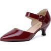 imageRIBONGZ Comfortable Kitten Heels for Women Pointed Closed Toe Ankle Strap Buckle Heels Slip on Low Heel Church Pumps Wedding Bridal Party Dressy ShoesBurgundy