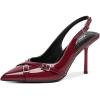 imageRIBONGZ Sexy Slingback Pumps Elegant Dressy Heels for Women Closed Toe Pointy High Heels Wedding Bride Prom Party Evening ShoesBurgundybuckle