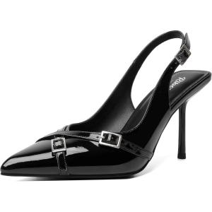 imageRIBONGZ Sexy Slingback Pumps Elegant Dressy Heels for Women Closed Toe Pointy High Heels Wedding Bride Prom Party Evening ShoesBlackbuckle