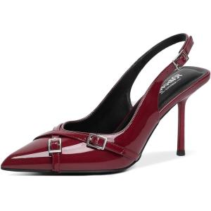 imageRIBONGZ Sexy Slingback Pumps Elegant Dressy Heels for Women Closed Toe Pointy High Heels Wedding Bride Prom Party Evening ShoesBurgundybuckle
