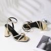 imageRIBONGZ Block Heels Prom Heeled Sandals for Women Chunky Square Open Toe Strappy High Heels Ankle Strap Wedding Bridal Shoes High Heel Sandals for Party DressGold Pu