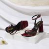 imageRIBONGZ Block Heels Prom Heeled Sandals for Women Chunky Square Open Toe Strappy High Heels Ankle Strap Wedding Bridal Shoes High Heel Sandals for Party DressBurgundy