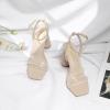 imageRIBONGZ Block Heels Prom Heeled Sandals for Women Chunky Square Open Toe Strappy High Heels Ankle Strap Wedding Bridal Shoes High Heel Sandals for Party DressClear