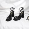 imageRIBONGZ Block Heels Prom Heeled Sandals for Women Chunky Square Open Toe Strappy High Heels Ankle Strap Wedding Bridal Shoes High Heel Sandals for Party DressBlack Suede
