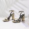 imageRIBONGZ Block Heels Prom Heeled Sandals for Women Chunky Square Open Toe Strappy High Heels Ankle Strap Wedding Bridal Shoes High Heel Sandals for Party DressGold Pu