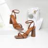 imageRIBONGZ Block Heels Prom Heeled Sandals for Women Chunky Square Open Toe Strappy High Heels Ankle Strap Wedding Bridal Shoes High Heel Sandals for Party DressBraided Brown