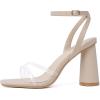 imageRIBONGZ Block Heels Prom Heeled Sandals for Women Chunky Square Open Toe Strappy High Heels Ankle Strap Wedding Bridal Shoes High Heel Sandals for Party DressClear