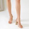 imageRIBONGZ Block Heels Prom Heeled Sandals for Women Chunky Square Open Toe Strappy High Heels Ankle Strap Wedding Bridal Shoes High Heel Sandals for Party DressClear