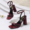 imageRIBONGZ Block Heels Prom Heeled Sandals for Women Chunky Square Open Toe Strappy High Heels Ankle Strap Wedding Bridal Shoes High Heel Sandals for Party DressBurgundy