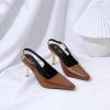 imageRIBONGZ Slingback Heels for Women Closed Pointed Toe Stiletto High Heels Dress Sexy Pumps Heeled Wedding Bride Prom Party Evening Dressy ShoesBrown