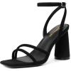 imageRIBONGZ Block Heels Prom Heeled Sandals for Women Chunky Square Open Toe Strappy High Heels Ankle Strap Wedding Bridal Shoes High Heel Sandals for Party DressBlack Suede
