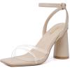imageRIBONGZ Block Heels Prom Heeled Sandals for Women Chunky Square Open Toe Strappy High Heels Ankle Strap Wedding Bridal Shoes High Heel Sandals for Party DressClear