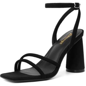 imageRIBONGZ Block Heels Prom Heeled Sandals for Women Chunky Square Open Toe Strappy High Heels Ankle Strap Wedding Bridal Shoes High Heel Sandals for Party DressBlack Suede
