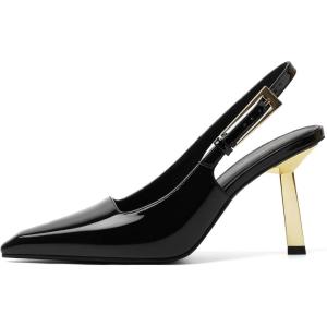 imageRIBONGZ Slingback Heels for Women Closed Pointed Toe Stiletto High Heels Dress Sexy Pumps Heeled Wedding Bride Prom Party Evening Dressy ShoesBlack Patent