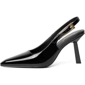imageRIBONGZ Slingback Heels for Women Closed Pointed Toe Stiletto High Heels Dress Sexy Pumps Heeled Wedding Bride Prom Party Evening Dressy ShoesBlack Patent 02