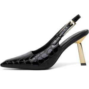 imageRIBONGZ Slingback Heels for Women Closed Pointed Toe Stiletto High Heels Dress Sexy Pumps Heeled Wedding Bride Prom Party Evening Dressy ShoesBlack Stone