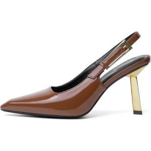 imageRIBONGZ Slingback Heels for Women Closed Pointed Toe Stiletto High Heels Dress Sexy Pumps Heeled Wedding Bride Prom Party Evening Dressy ShoesBrown