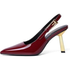 imageRIBONGZ Slingback Heels for Women Closed Pointed Toe Stiletto High Heels Dress Sexy Pumps Heeled Wedding Bride Prom Party Evening Dressy ShoesBurgundy