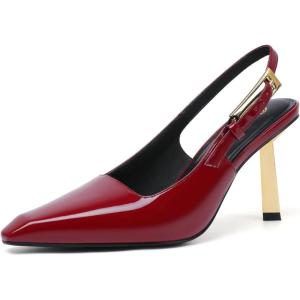 imageRIBONGZ Slingback Heels for Women Closed Pointed Toe Stiletto High Heels Dress Sexy Pumps Heeled Wedding Bride Prom Party Evening Dressy ShoesDark Red