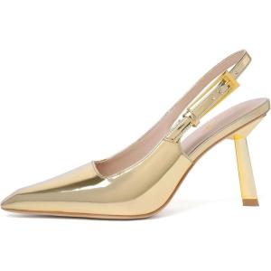 imageRIBONGZ Slingback Heels for Women Closed Pointed Toe Stiletto High Heels Dress Sexy Pumps Heeled Wedding Bride Prom Party Evening Dressy ShoesGold
