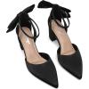 imageRIBONGZ Wedding Bridal Shoes for Women Chunky Block Heel Pumps Closed Pointed Toe Heels with Elegant Bow Knot Comfort Evening Party Prom Office ShoesBlack