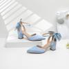 imageRIBONGZ Wedding Bridal Shoes for Women Chunky Block Heel Pumps Closed Pointed Toe Heels with Elegant Bow Knot Comfort Evening Party Prom Office ShoesBlue