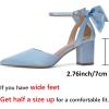imageRIBONGZ Wedding Bridal Shoes for Women Chunky Block Heel Pumps Closed Pointed Toe Heels with Elegant Bow Knot Comfort Evening Party Prom Office ShoesBlue