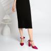 imageRIBONGZ Wedding Bridal Shoes for Women Chunky Block Heel Pumps Closed Pointed Toe Heels with Elegant Bow Knot Comfort Evening Party Prom Office ShoesBurgundy
