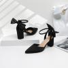 imageRIBONGZ Wedding Bridal Shoes for Women Chunky Block Heel Pumps Closed Pointed Toe Heels with Elegant Bow Knot Comfort Evening Party Prom Office ShoesBlack