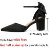 imageRIBONGZ Wedding Bridal Shoes for Women Chunky Block Heel Pumps Closed Pointed Toe Heels with Elegant Bow Knot Comfort Evening Party Prom Office ShoesBlack
