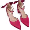 imageRIBONGZ Wedding Bridal Shoes for Women Chunky Block Heel Pumps Closed Pointed Toe Heels with Elegant Bow Knot Comfort Evening Party Prom Office ShoesBurgundy