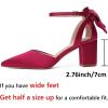 imageRIBONGZ Wedding Bridal Shoes for Women Chunky Block Heel Pumps Closed Pointed Toe Heels with Elegant Bow Knot Comfort Evening Party Prom Office ShoesBurgundy
