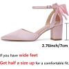 imageRIBONGZ Wedding Bridal Shoes for Women Chunky Block Heel Pumps Closed Pointed Toe Heels with Elegant Bow Knot Comfort Evening Party Prom Office ShoesPink