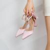 imageRIBONGZ Wedding Bridal Shoes for Women Chunky Block Heel Pumps Closed Pointed Toe Heels with Elegant Bow Knot Comfort Evening Party Prom Office ShoesPink