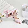 imageRIBONGZ Wedding Bridal Shoes for Women Chunky Block Heel Pumps Closed Pointed Toe Heels with Elegant Bow Knot Comfort Evening Party Prom Office ShoesPink