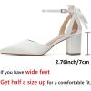 imageRIBONGZ Wedding Bridal Shoes for Women Chunky Block Heel Pumps Closed Pointed Toe Heels with Elegant Bow Knot Comfort Evening Party Prom Office ShoesWhite