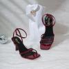 imageRIBONGZ Womens Heeled Sandals Square Open Toe Kitten Strappy Heels with Ankle Strap Elegant Summer Wedding Party Evening Prom Daily Wear Lace Up Dress ShoesBurgundy
