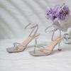 imageRIBONGZ Womens Heeled Sandals Square Open Toe Kitten Strappy Heels with Ankle Strap Elegant Summer Wedding Party Evening Prom Daily Wear Lace Up Dress ShoesSilver