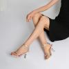 imageRIBONGZ Womens Heeled Sandals Square Open Toe Kitten Strappy Heels with Ankle Strap Elegant Summer Wedding Party Evening Prom Daily Wear Lace Up Dress ShoesSilver