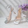 imageRIBONGZ Womens Heeled Sandals Square Open Toe Kitten Strappy Heels with Ankle Strap Elegant Summer Wedding Party Evening Prom Daily Wear Lace Up Dress ShoesSilver