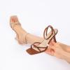 imageRIBONGZ Womens Heeled Sandals Square Open Toe Kitten Strappy Heels with Ankle Strap Elegant Summer Wedding Party Evening Prom Daily Wear Lace Up Dress ShoesNude