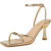 imageRIBONGZ Womens Heeled Sandals Square Open Toe Kitten Strappy Heels with Ankle Strap Elegant Summer Wedding Party Evening Prom Daily Wear Lace Up Dress ShoesGold