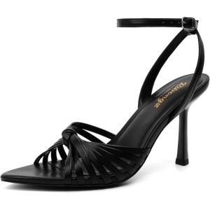 imageRIBONGZ High Heels for Women Lace Up Summer Sandals Strappy Heels Pointed Open Toe Ankle Strap High Stiletto Sexy Pumps for Wedding Casual Dance Prom Party Comfortable Dressy ShoesBlack