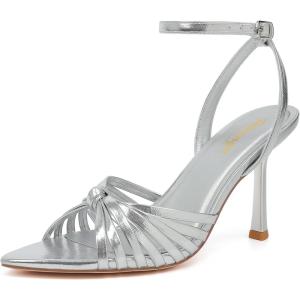 imageRIBONGZ High Heels for Women Lace Up Summer Sandals Strappy Heels Pointed Open Toe Ankle Strap High Stiletto Sexy Pumps for Wedding Casual Dance Prom Party Comfortable Dressy ShoesSilver