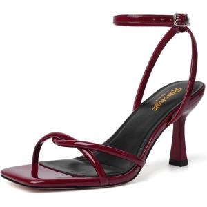 imageRIBONGZ Womens Heeled Sandals Square Open Toe Kitten Strappy Heels with Ankle Strap Elegant Summer Wedding Party Evening Prom Daily Wear Lace Up Dress ShoesBurgundy